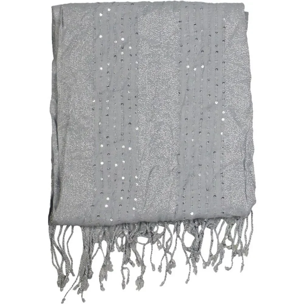 Style & Co. Womens Silver Sequined Fringe Wrap Decorative Scarf NWOT